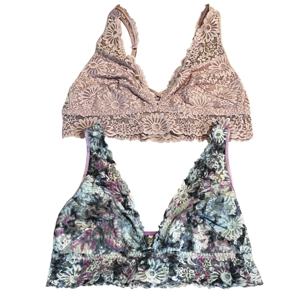 Lof of 2‎ Victoria's Secret PINK Lace Bralette Bundle Floral Pink Purple Large